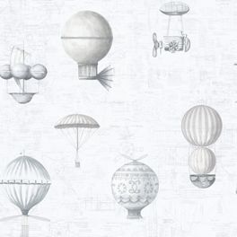 Воздушные шары и дирижабли как символ вечного стремления человека покорить небо. Летательные аппараты причудливых конструкций выстроились в небесный парад. Дизайн для неутомимых мечтателей.