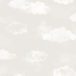 Обои флизелиновые в детскую с рисунком облаков на светло сером фоне