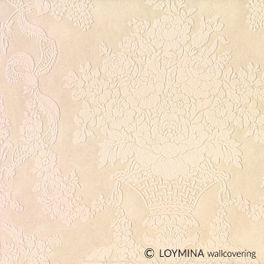 Флизелиновые обои "Bouquet" производства Loymina, арт.GT2 002, с классическим рисунком дамаска-медальона бежевого цвета, купить в шоу-руме в Москве, бесплатная доставка