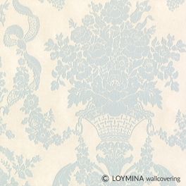 Флизелиновые обои "Bouquet" производства Loymina, арт.GT2 006, с классическим рисунком дамаска-медальона в пастельно голубых оттенках, купить в шоу-руме в Москве, бесплатная доставка