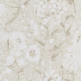 Заказать английские обои для столовой арт. PDG1050/06  из коллекции Mandora от Designers Guild, Великобритания с растительным принтом  белого цвета на молочном фоне в шоу-руме обоев Odesign, онлайн оплата, бесплатная доставка