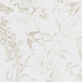 Выбрать обои в спальню арт. PDG721/02 дизайн Sibylla Garden из коллекции Jardin Des Plantes от Designers guild,пр-во Великобритания с ласточками в золотом цвете на сайте odesign.ru