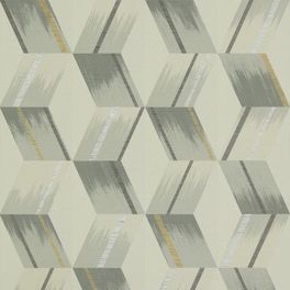 Геометрический рисунок в серебристо-бежевых тонах на недорогих обоях 312894 от Zoffany из коллекции Rhombi подойдет для ремонта гостиной