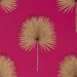 Крупные листья на ярком розовом фоне от производителя Sanderson коллекция The Glasshouse дизайн Fan Palm арт. 216638 прекрасно подойдут для ремонта гостинной