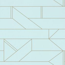 Выбрать обои в коридор арт. 112015 дизайн Barbican из коллекции Zanzibar от Scion, Великобритания с современным геометрическим принтом золотого цвета на серо-голубом фоне в интернет-магазине  в Москве, онлайн оплата