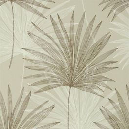Купить обои в гостиную Mitende арт. 112229 из коллекции Mirador, Harlequin с рисунком из крупных пальмовых листьев на жемчужном фоне в салонах Москвы.