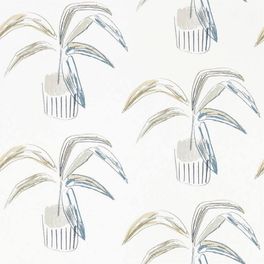 Оформить заказ на обои в гостиную арт. 111991 дизайн Crassula из коллекции Zanzibar от Scion, Великобритания с  принтом из стилизованных домашних растений в серо-бежевых тонах на молочном фоне в интернет-магазине в Москве, онлайн оплата