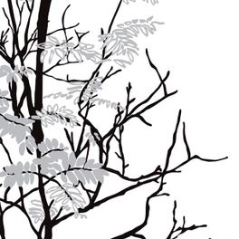 Фотообои арт. P031802-4 Perswall Швеция с изображением дерева рябины  серо-черного цвета на белом фоне