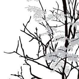 Фотообои арт. P031804-4 Perswall Швеция с изображением дерева рябины с серыми листьями на белом фоне